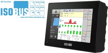 Photo du boitier CCI 800 avec logo ISOBUS sur fond transparent