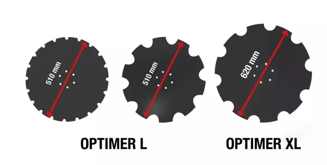 OPTIMER L disku lobītāji ir aprīkoti ar 510 mm diskiem, bet OPTIMER XL - ar 620 mm diskiem.