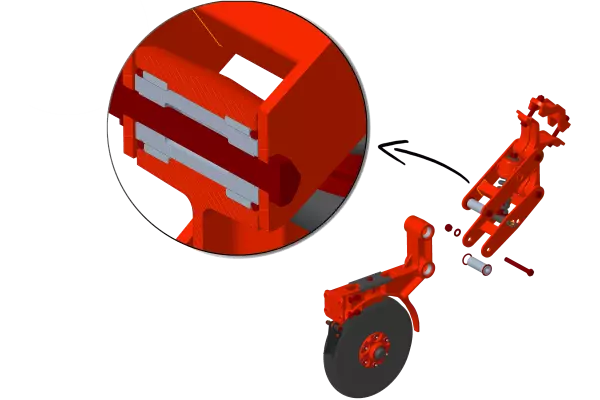 Vista en sección de la articulación sellada y vista alargada de la junta con la línea