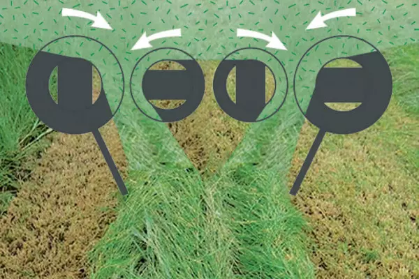 Las placas de cuchillas de diámetro desigual crean una formación de hileras limpia.