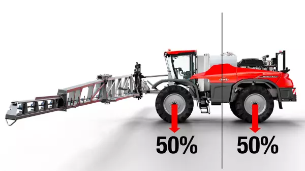 Left side view of the ARTEC F40 EVO self-propelled sprayer with boom extended