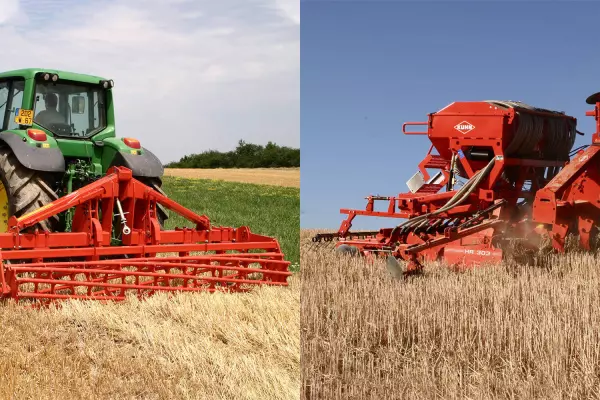 View of the DC soil loosener in solo and in combination with a power harrow and seed drill
