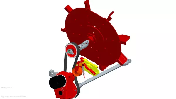 The turbine is driven by a disengageable belt, for flexible start-up and minimum noise during operation