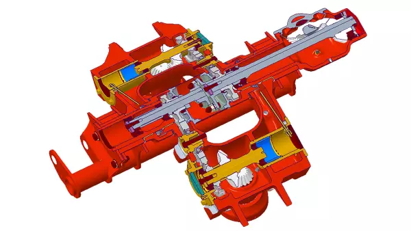 A patented gearbox that provides optimal compactness during transport and efficient power transmission at work