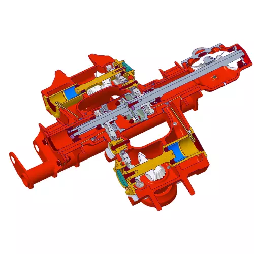 A patented gearbox that ensures optimal compactness during transport and efficient power transmission at work.