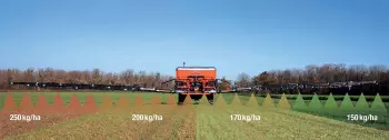 Explanatory visual of fertiliser rate modulation of the 4 sections