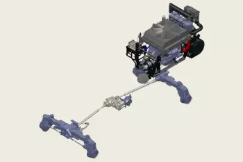 3D view of the VOLVO 7.7 L engine and hydromechanical transmission on the ARTEC F40 EVO self-propelled sprayer