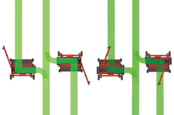 Illustration of the various options the KUHN Merge Maxx 301 Merger can merge hay.