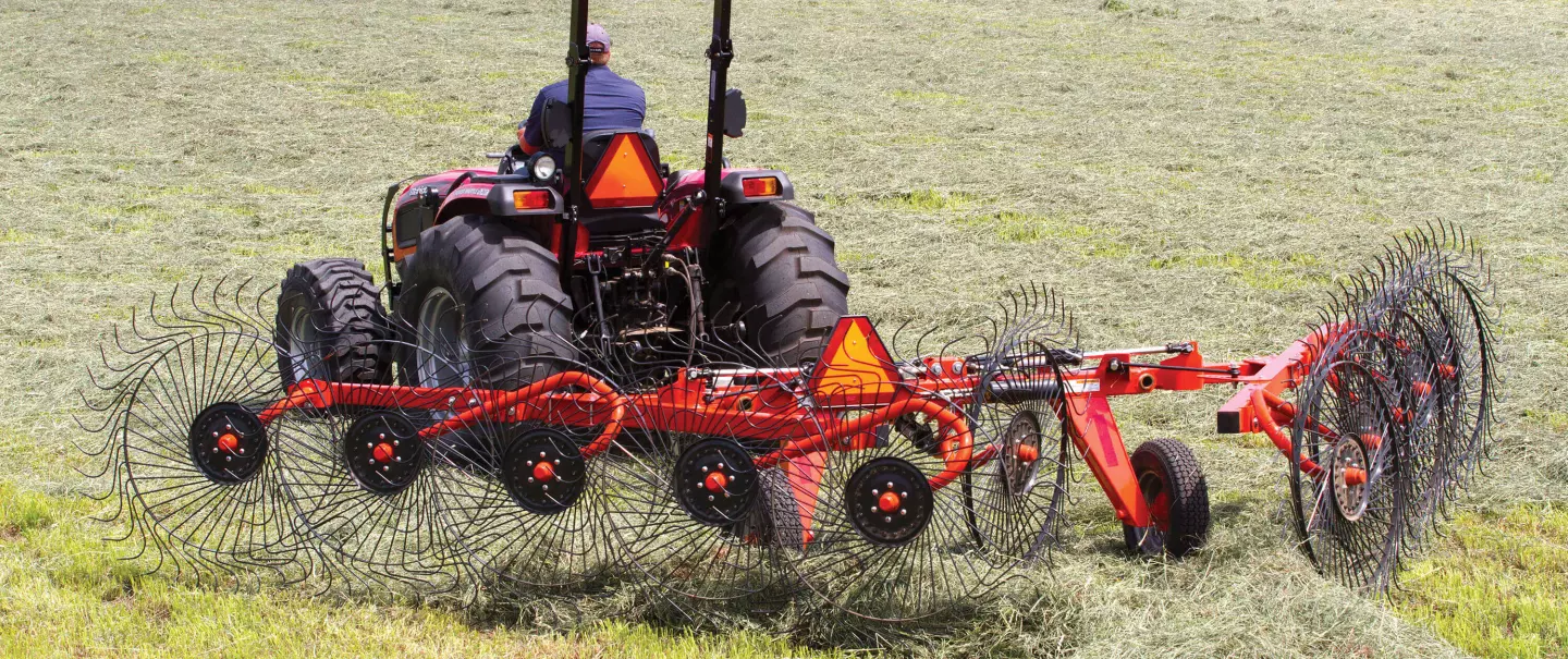SR 50 wheel rake at work